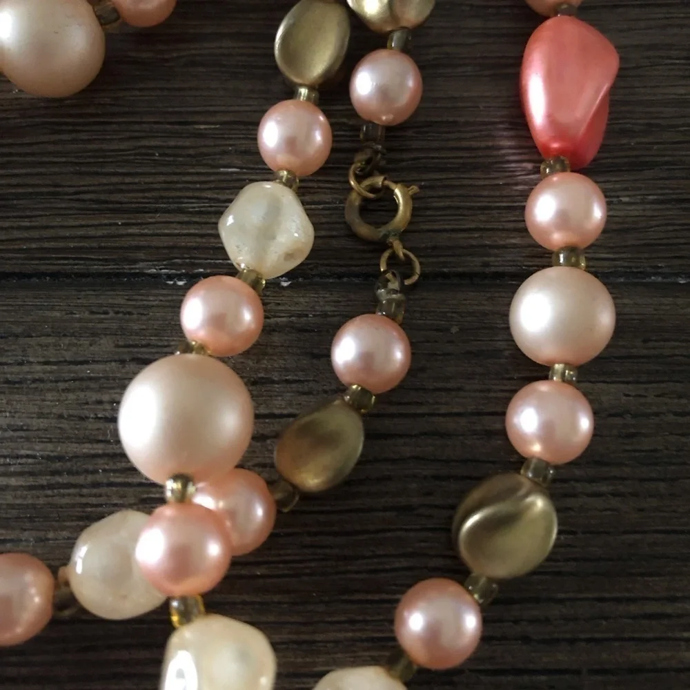 Vintage pink beaded extra long necklace